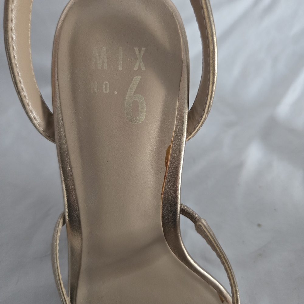 Mix No. 6 Metallic Gold Strappy Block Heel Sandals - Picture 6 of 13